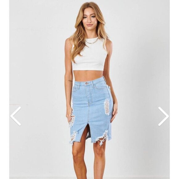 VIBRANT M.I.U NWT Distressed Midi Skirt Size Large (11,13) - Picture 1 of 8